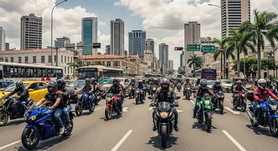 Diferentes modelos de motos con etiquetas de precio en concesionaria panameña